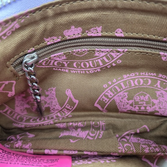 Vintage Y2K Juicy Couture Purple Leather Baguette Bag Purse Love P&G - Picture 11 of 15